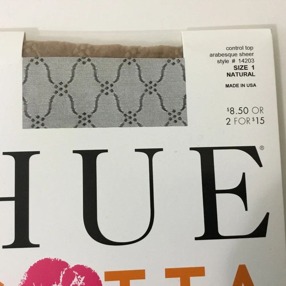 HUE‎ Control Top Pantyhose Arabesque Sheer Natural Size 1 Small